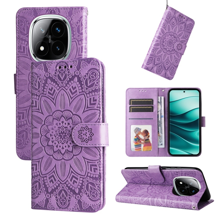 

For Redmi Note 14 Pro 5G / Note 14 Pro+ 5G Embossed Sunflower Leather Phone Case(Purple)