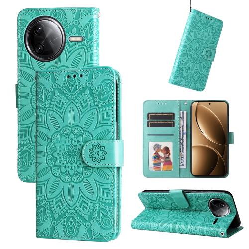 

For Redmi K80 Pro Embossed Sunflower Leather Phone Case(Green)