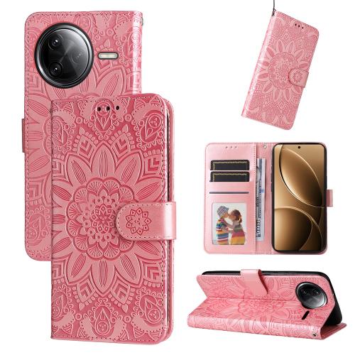 

For Redmi K80 Pro Embossed Sunflower Leather Phone Case(Rose Gold)