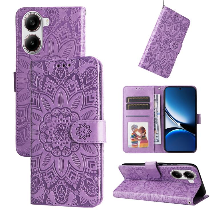 

For Redmi Turbo 4 / Xiaomi Poco X7 Pro Embossed Sunflower Leather Phone Case(Purple)