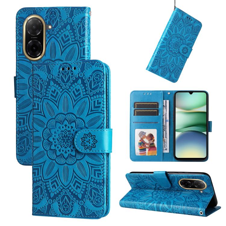 

For Redmi A5 4G 173.3mm Embossed Sunflower Leather Phone Case(Blue)