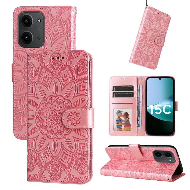 

For Redmi 15C 5G / 4G EU 173mm / Poco C85 5G Embossed Sunflower Leather Phone Case(Rose Gold)