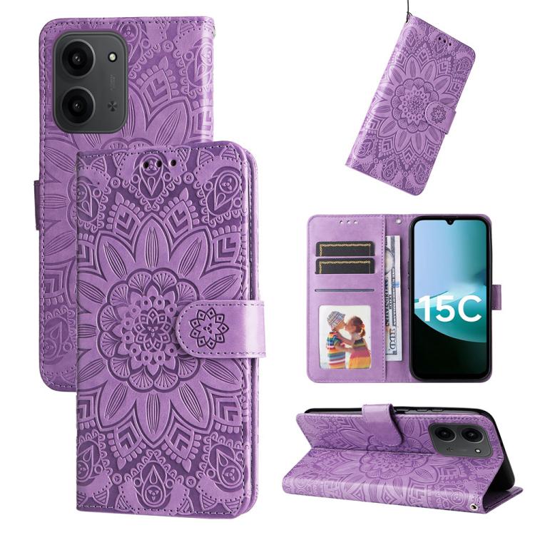 

For Redmi 15C 5G / 4G Global 171mm / Poco C85 4G Embossed Sunflower Leather Phone Case(Purple)