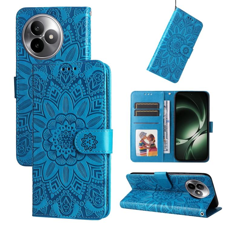 

For Redmi K80 Ultra Embossed Sunflower Leather Phone Case(Blue)