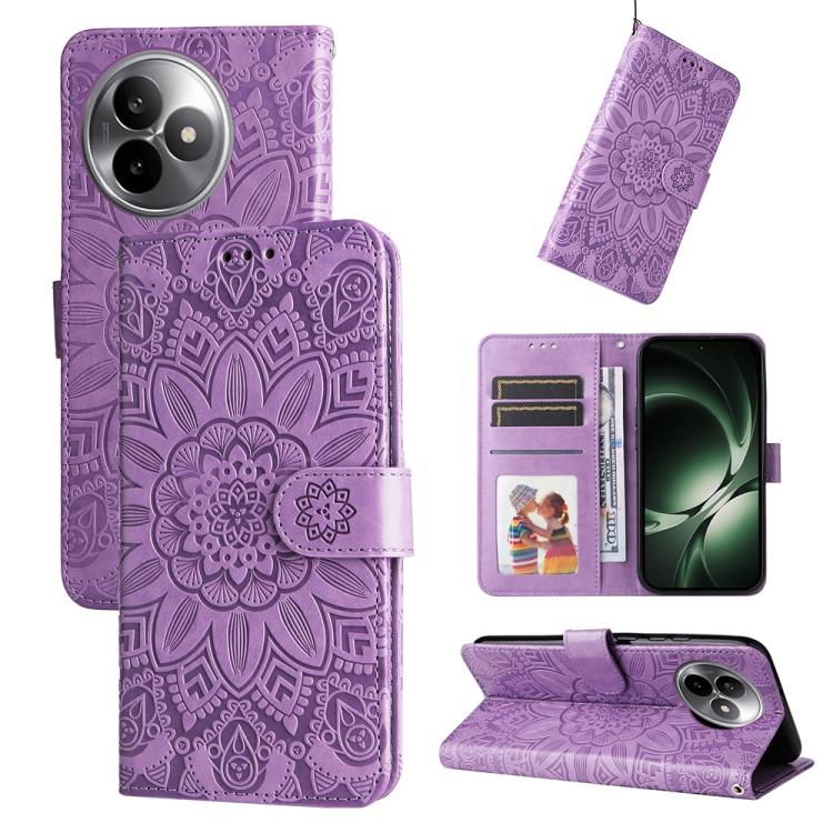 

For Redmi K80 Ultra Embossed Sunflower Leather Phone Case(Purple)