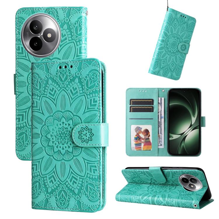

For Redmi K80 Ultra Embossed Sunflower Leather Phone Case(Green)