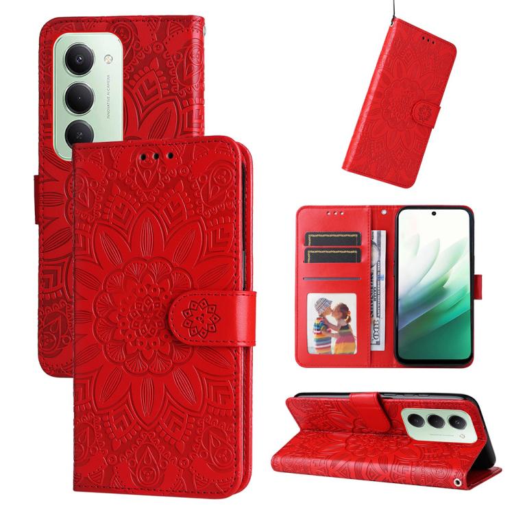 

For Redmi 15 5G Global / 15 4G SEA 169.5mm Embossed Sunflower Leather Phone Case(Red)