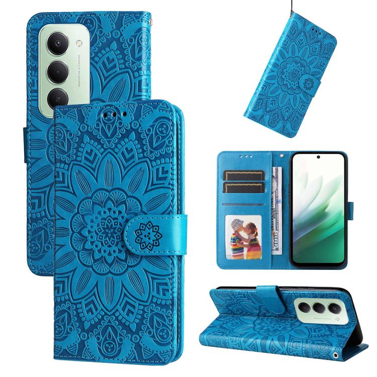 

For Redmi 15 5G Global / 15 4G SEA 169.5mm Embossed Sunflower Leather Phone Case(Blue)