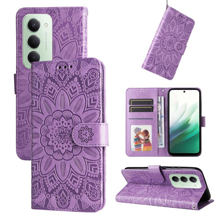 

For Redmi 15 5G Global / 15 4G SEA 169.5mm Embossed Sunflower Leather Phone Case(Purple)