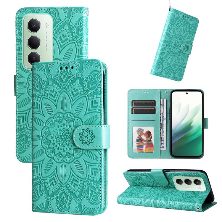 

For Redmi 15 5G Global / 15 4G SEA 169.5mm Embossed Sunflower Leather Phone Case(Green)