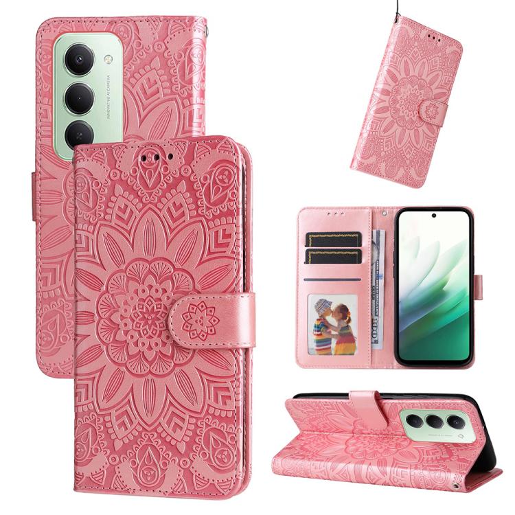 

For Redmi 15 5G Global / 15 4G SEA 169.5mm Embossed Sunflower Leather Phone Case(Rose Gold)