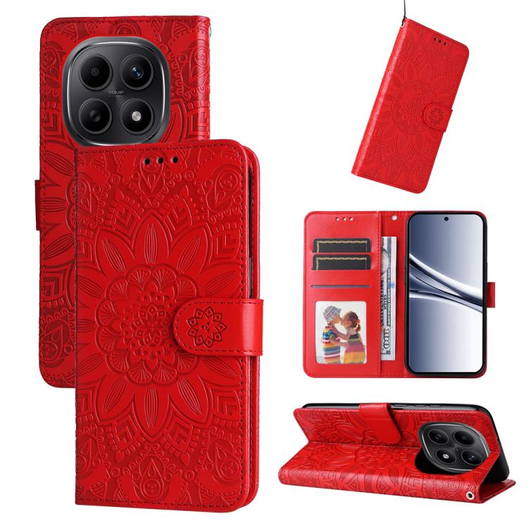 

For Redmi Note 15 5G Global 164mm Embossed Sunflower Leather Phone Case(Red)