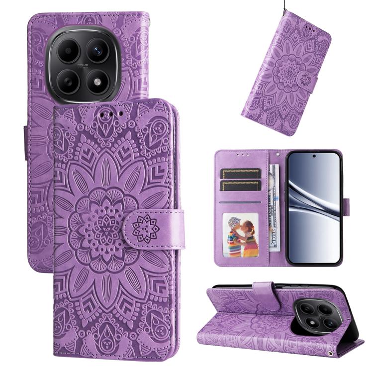 

For Redmi Note 15 5G Global 164mm Embossed Sunflower Leather Phone Case(Purple)