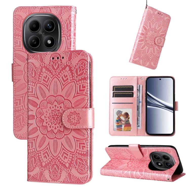 

For Redmi Note 15 5G Global 164mm Embossed Sunflower Leather Phone Case(Rose Gold)