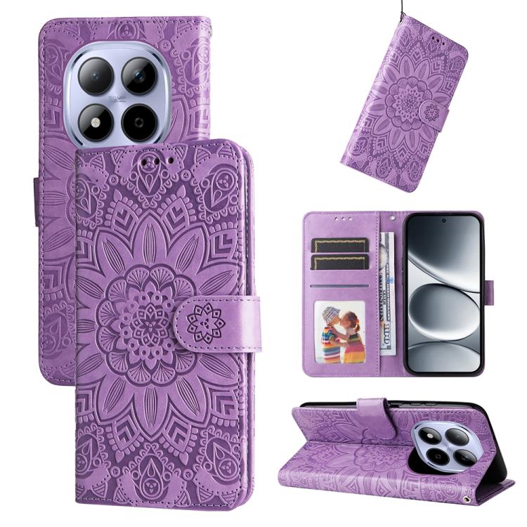 

For Redmi Note 15 Pro 5G Global 163.6mm Embossed Sunflower Leather Phone Case(Purple)