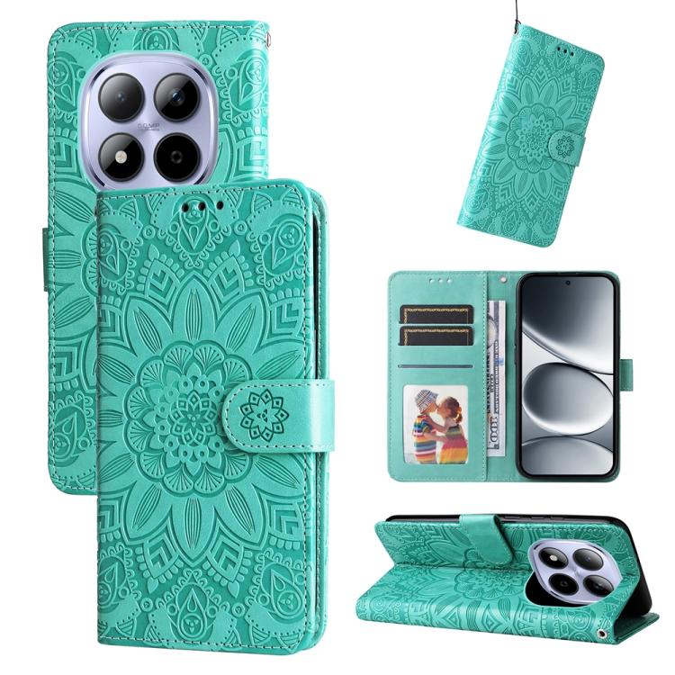 

For Redmi Note 15 Pro 5G Global 163.6mm Embossed Sunflower Leather Phone Case(Green)