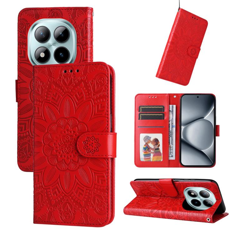 

For Redmi Note 15 Pro+ 5G Global 163.3mm Embossed Sunflower Leather Phone Case(Red)