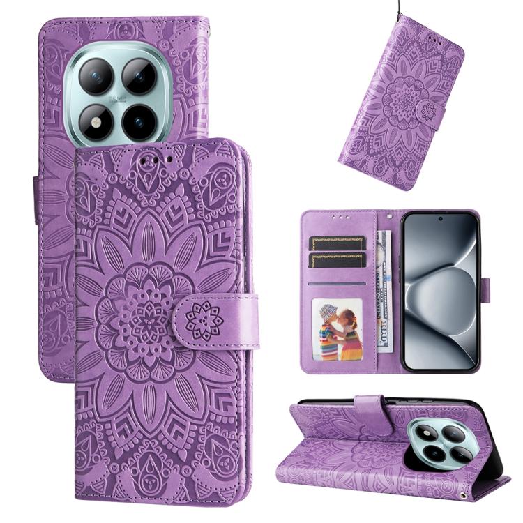 

For Redmi Note 15 Pro+ 5G Global 163.3mm Embossed Sunflower Leather Phone Case(Purple)