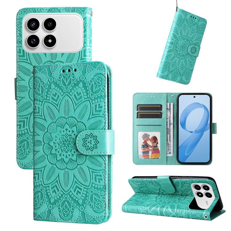 

For Redmi K90 / Xiaomi Poco F8 Pro 5G Embossed Sunflower Leather Phone Case(Green)