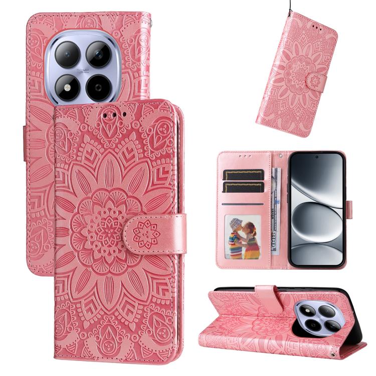 

For Redmi Note 15 Pro 4G Global 163.2mm Embossed Sunflower Leather Phone Case(Rose Gold)