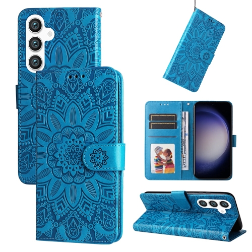 

For Samsung Galaxy S25+ 5G Embossed Sunflower Leather Phone Case(Blue)