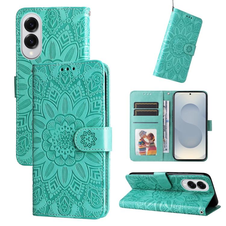 

For Samsung Galaxy S25 Edge 5G Embossed Sunflower Leather Phone Case(Green)