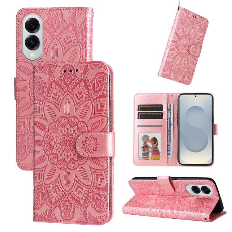 

For Samsung Galaxy S25 Edge 5G Embossed Sunflower Leather Phone Case(Rose Gold)