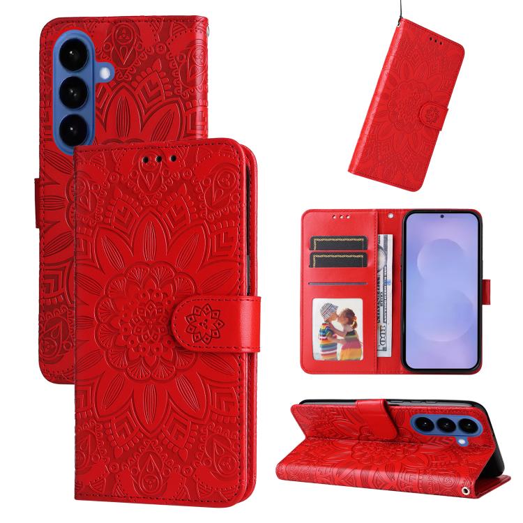 

For Samsung Galaxy S26 Pro 5G Embossed Sunflower Leather Phone Case(Red)