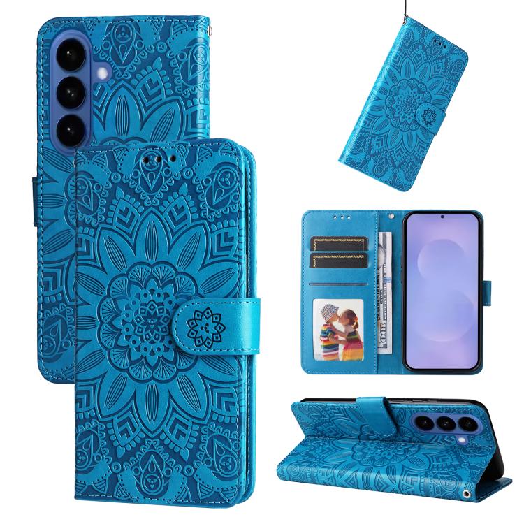 

For Samsung Galaxy S26 Pro 5G Embossed Sunflower Leather Phone Case(Blue)