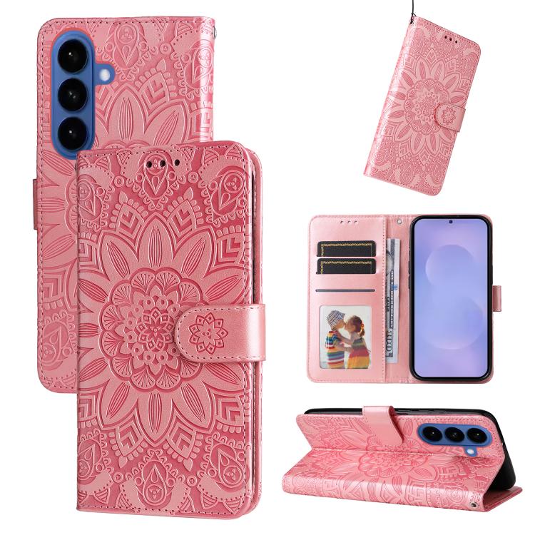 

For Samsung Galaxy S26 Pro 5G Embossed Sunflower Leather Phone Case(Rose Gold)