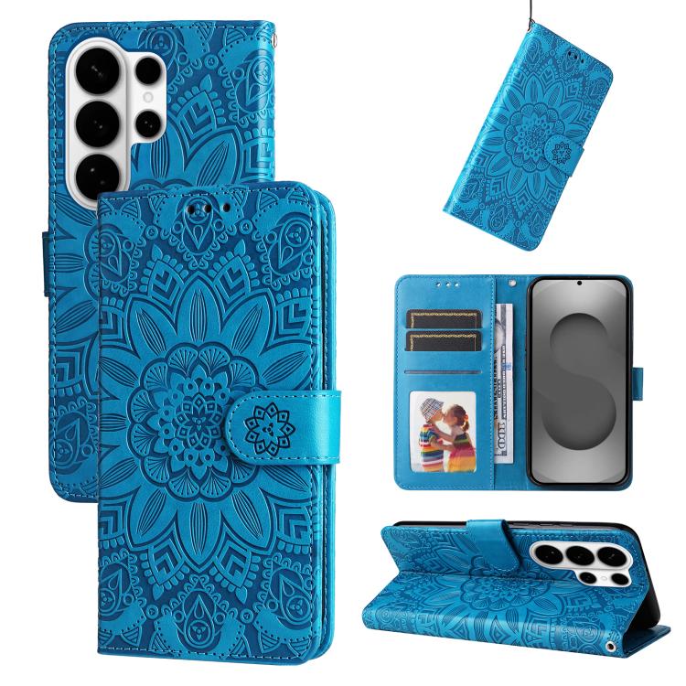 

For Samsung Galaxy S26 Ultra 5G Embossed Sunflower Leather Phone Case(Blue)
