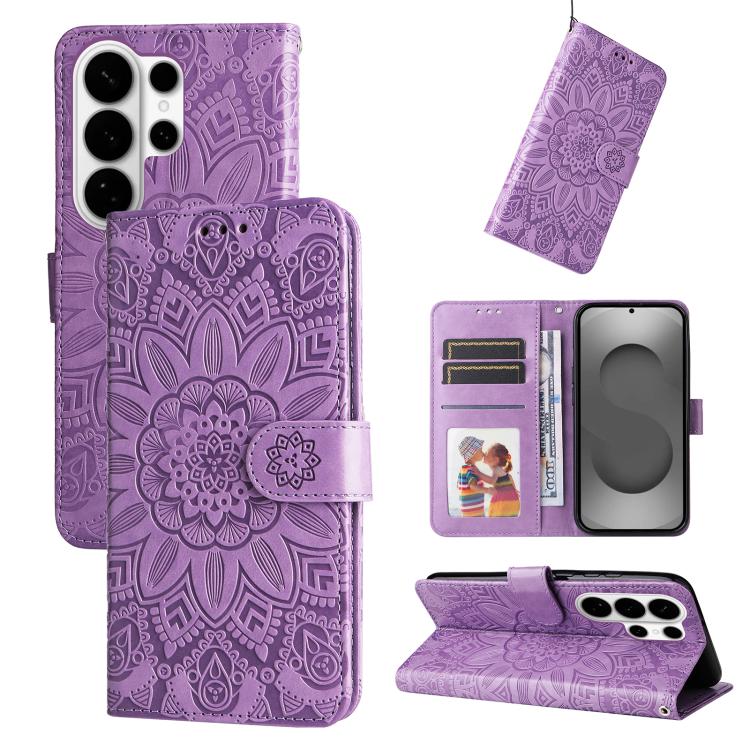

For Samsung Galaxy S26 Ultra 5G Embossed Sunflower Leather Phone Case(Purple)