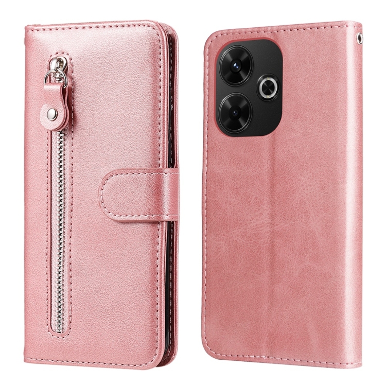 

For Redmi 13 4G / Redmi Note 13R Fashion Calf Texture Zipper Leather Phone Case(Rose Gold)