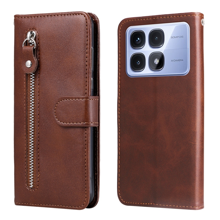 

For Redmi K70 Ultra Fashion Calf Texture Zipper Leather Phone Case(Brown)