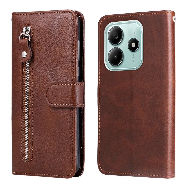 

For Redmi Note 14 5G Fashion Calf Texture Zipper Leather Phone Case(Brown)