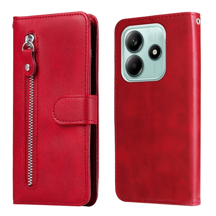 

For Redmi Note 14 5G Fashion Calf Texture Zipper Leather Phone Case(Red)