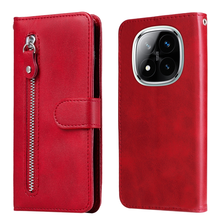 

For Redmi Note 14 Pro 5G / Note 14 Pro+ 5G Fashion Calf Texture Zipper Leather Phone Case(Red)