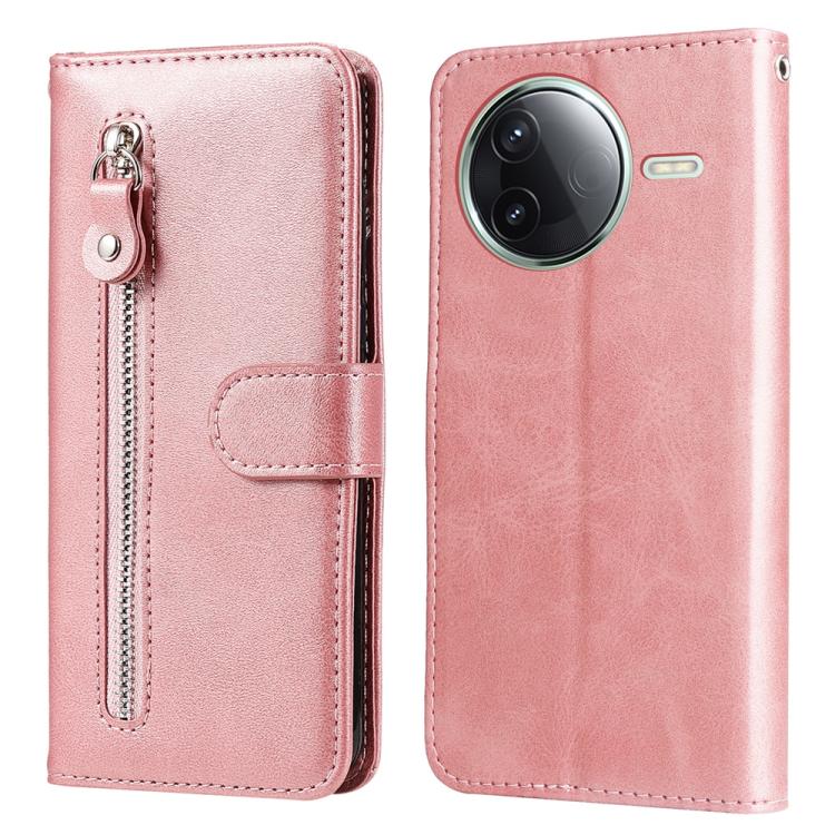 

For Redmi K80 Fashion Calf Texture Zipper Leather Phone Case(Rose Gold)