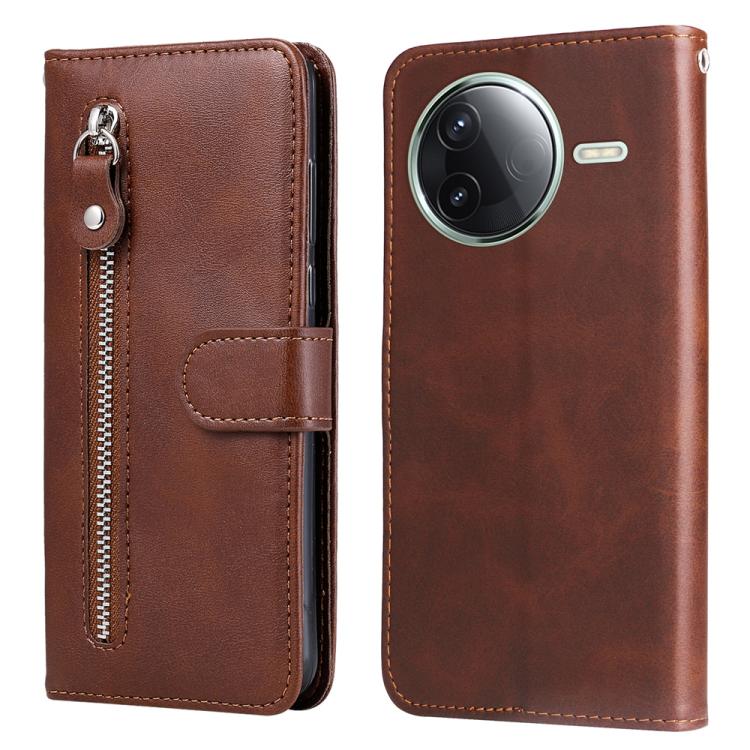 

For Redmi K80 Fashion Calf Texture Zipper Leather Phone Case(Brown)