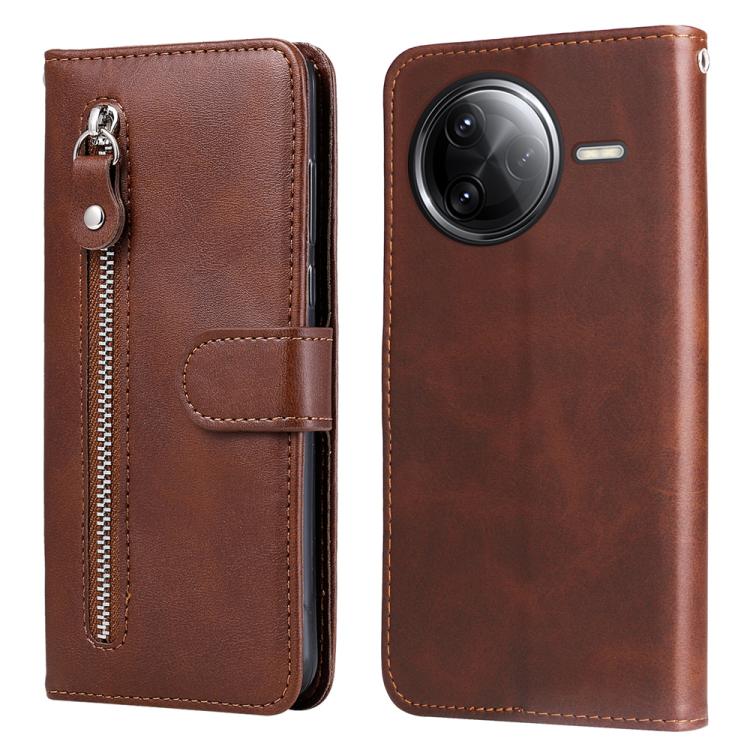 

For Redmi K80 Pro Fashion Calf Texture Zipper Leather Phone Case(Brown)