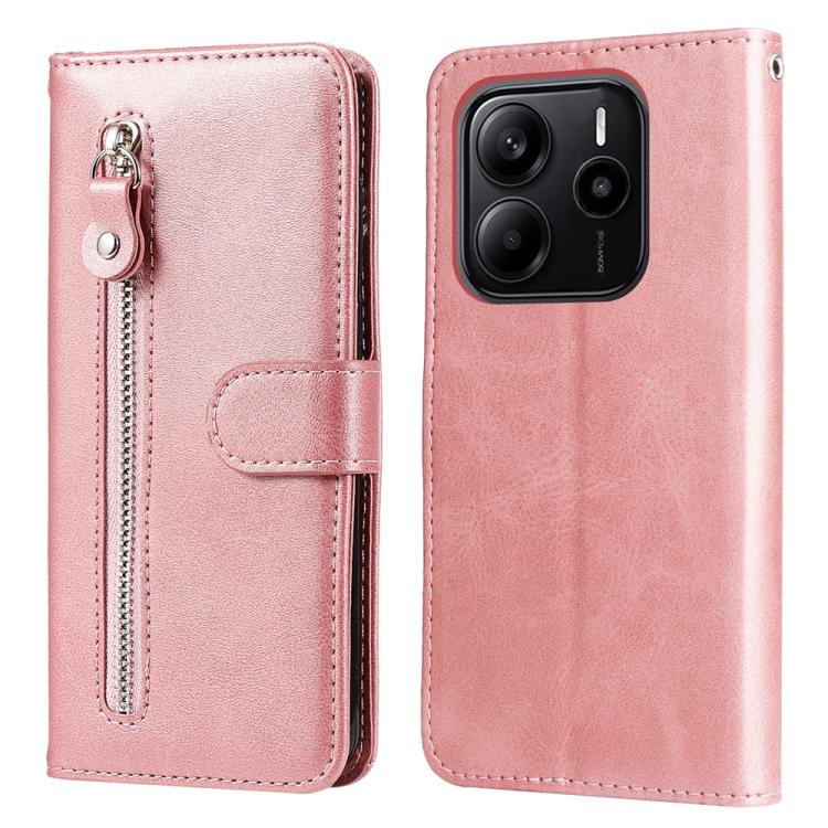 

For Redmi Note 14 4G 163.25mm Global Fashion Calf Texture Zipper Leather Phone Case(Rose Gold)