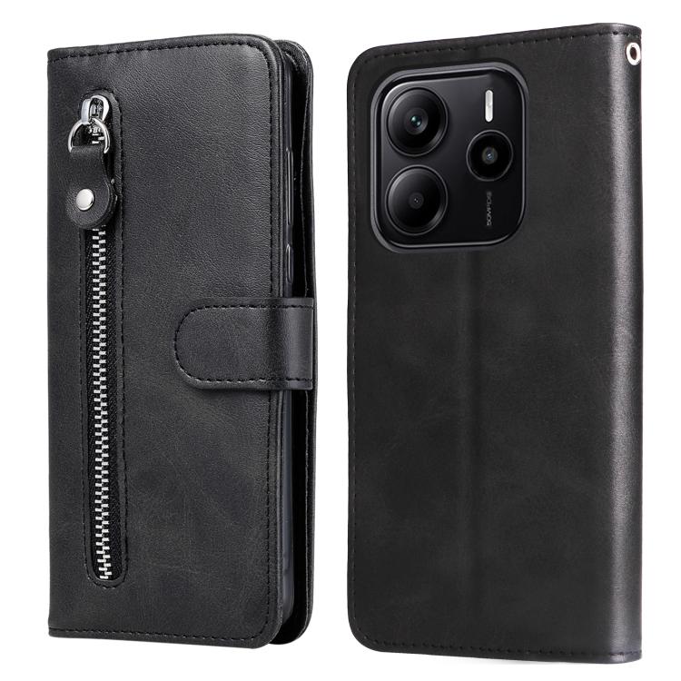 

For Redmi Note 14 4G 164.84mm Fashion Calf Texture Zipper Leather Phone Case(Black)