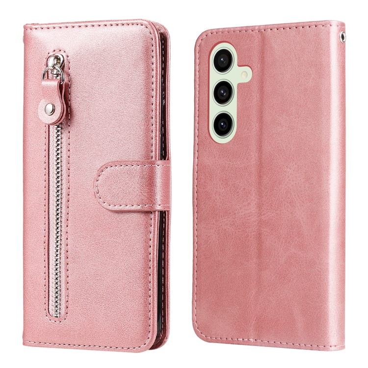 

For Samsung Galaxy S24 FE 5G Fashion Calf Texture Zipper Leather Phone Case(Rose Gold)