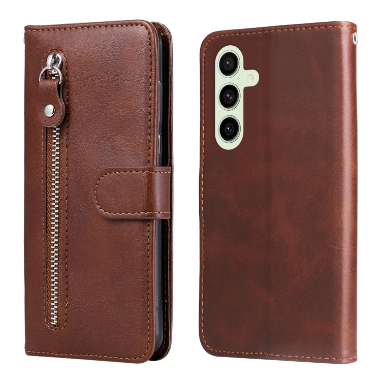 

For Samsung Galaxy S24 FE 5G Fashion Calf Texture Zipper Leather Phone Case(Brown)