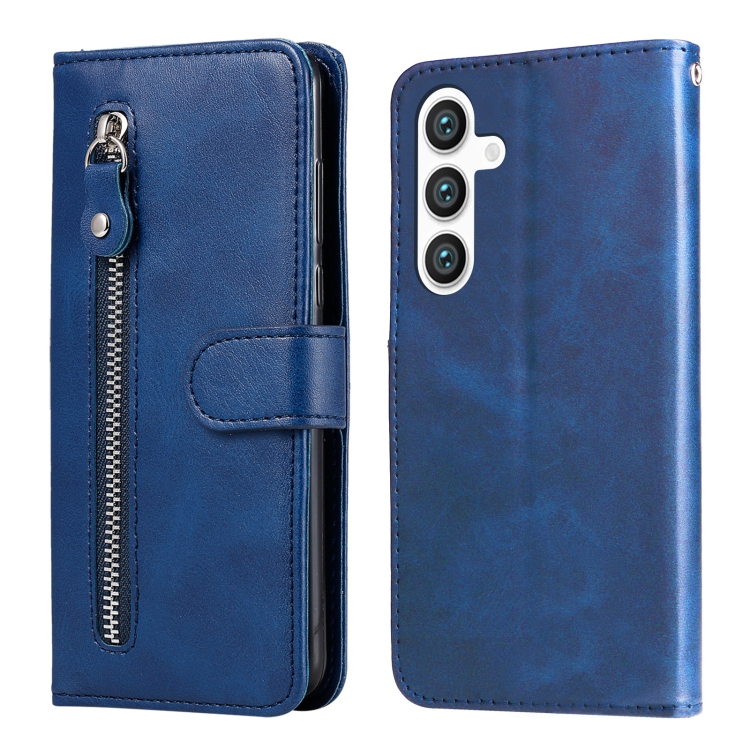 

For Samsung Galaxy S25 5G Fashion Calf Texture Zipper Leather Phone Case(Blue)
