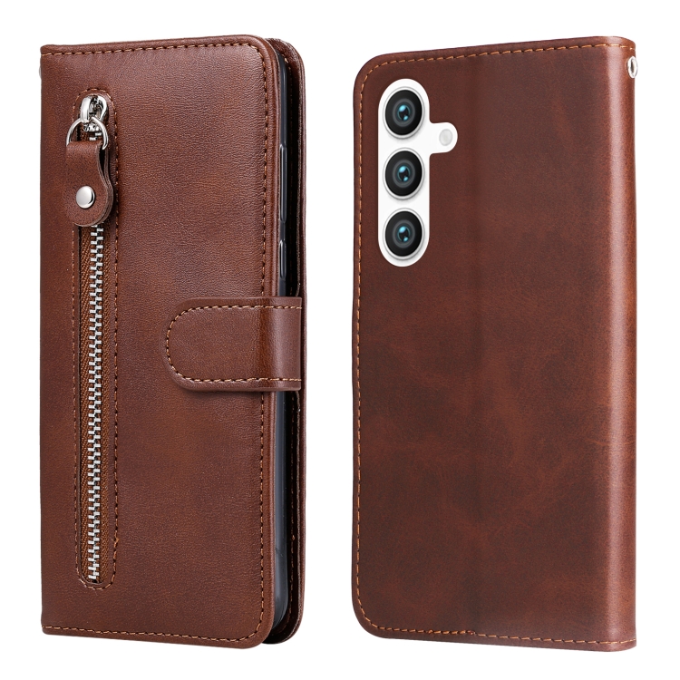 

For Samsung Galaxy S25 5G Fashion Calf Texture Zipper Leather Phone Case(Brown)