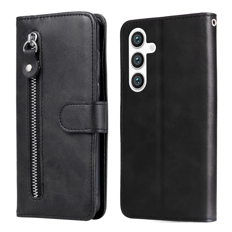 

For Samsung Galaxy S25+ 5G Fashion Calf Texture Zipper Leather Phone Case(Black)