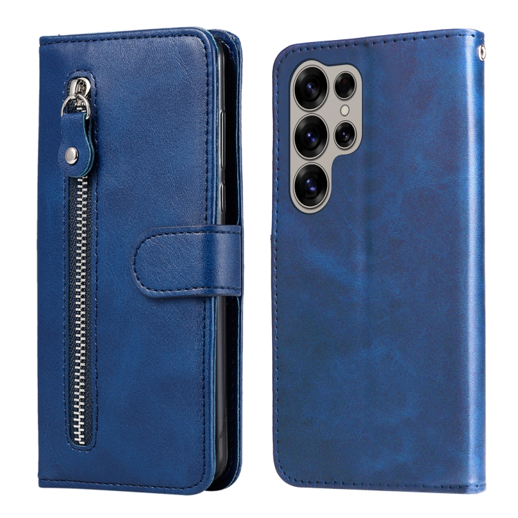 

For Samsung Galaxy S25 Ultra 5G Fashion Calf Texture Zipper Leather Phone Case(Blue)
