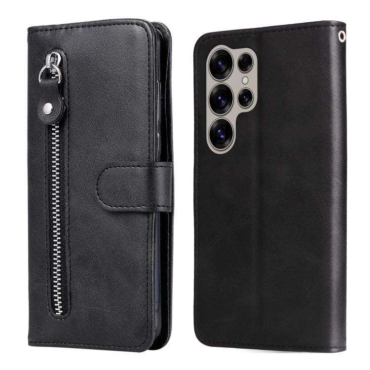 

For Samsung Galaxy S25 Ultra 5G Fashion Calf Texture Zipper Leather Phone Case(Black)