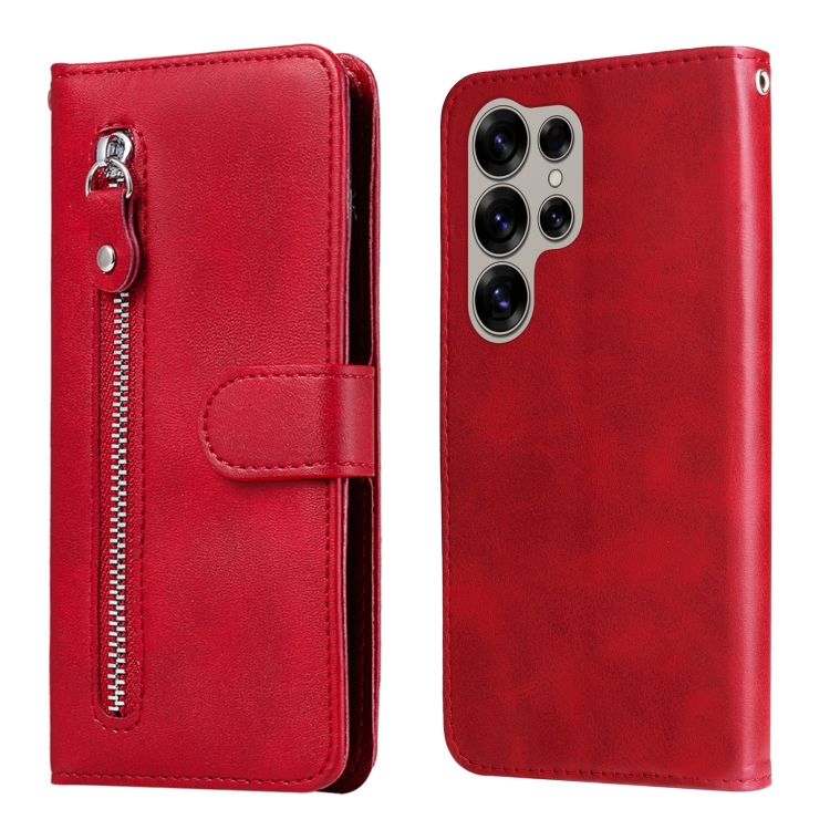 

For Samsung Galaxy S25 Ultra 5G Fashion Calf Texture Zipper Leather Phone Case(Red)
